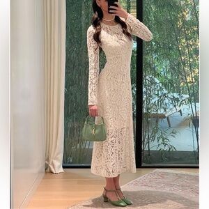 Zimmermann Devi Panelled Lace Midi Dress in Cream - 8 - NWT